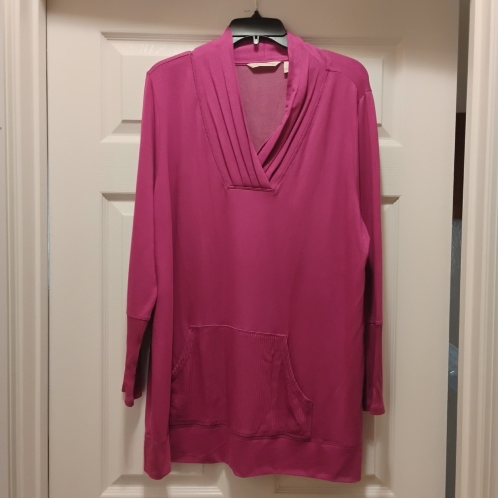 Soft Surroundings Pink Sweater Tunic Top Warm Cozy Long Sleeve Pocket Size XL